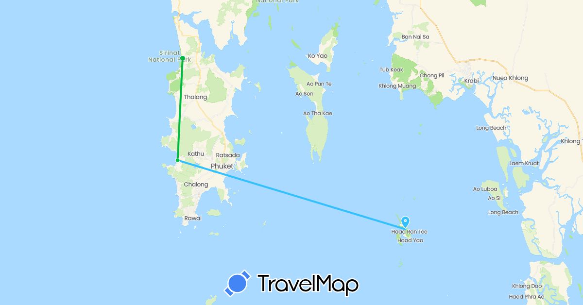 TravelMap itinerary: driving, bus, boat in Thailand (Asia)
